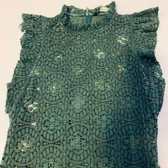 ZARA green jewel tone lace midi high neck holiday party dress small - Picture 14 of 16